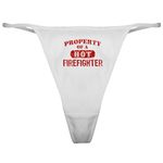 CafePress Property of A Hot Firefighter Classic Thong Thong Underwear, Funny Womens Panties White