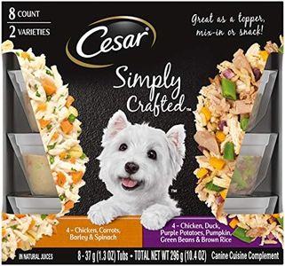 CESAR Simply Crafted Adult Soft Wet Dog Food Meal Topper, Chicken, Duck, Purple Potatoes, Pumpkin, Green Beans & Brown Rice and Chicken, Carrots, Barley & Spinach Variety Pack, 1.3oz., Pack of 8