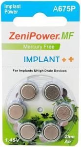 ZeniPower Cochlear Implant Batteries Size A675P Zero Mercury (60 Batteries)