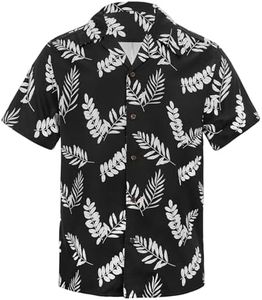 4th of July Shirts for Men American Flag Independence Day Shirts Patriotic Short Sleeve Hawaiian Shirts, Black Leaves, XX-Large