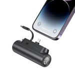 Portable Charger Power Bank 5000mAh Small Portable Phone Charger 5V2.4A Fast Charger Built-in Type-C Cable Flashlight and Phone Holder Cute Battery Pack for iPhone and Android Phone (Black)