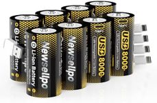 Newsellpo Rechargeable D Batteries 8 Pack, 1.5V Constant Voltage 8000mWh High Capacity LR20 D Cell Lithium Battery, USB-C Fast Charging, 1600+ Cycles for Gas Stove, Flashlight, Camping Emergency Use