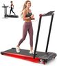 Walking Pad with Handle Bar, Anylife Incline Walking Pad Under Desk Treadmill, 2.5HP Portable Small Treadmills for Home, Compact Treadmill 150KG Capacity with LED Display, Red Black