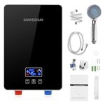 Electric Tankless Water Heater 6000W 220V Instant Hot Water Heater with Handheld Shower Head and Hose Set, LED Touch Screen Switch Adjustable Temperature Water Heater for Bathroom Kitchen