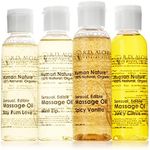 RD Alchemy - 100% Natural & Organic Edible Massage Oil Sample Pack. Contains All 4 Flavors - Bay Rum Love, Juicy Citrus, Spicy Vanilla, Mint Zip for Soothing Massage, Bath & Body Oil.