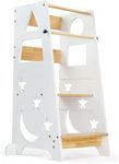 Bonnlo Learning Tower Adjustable Height, Toddler Standing Tower, Montessori Kitchen Helper 40x45x90cm, 3 Levels Adjustable Kids Learning Stool, White