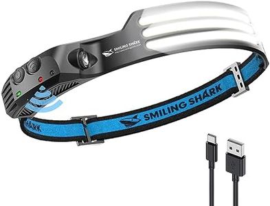 Smiling Shark - Lámpara frontal, 230 °, ángulo ancho, 3 luces LED, luz blanca, recargable con sensor de movimiento impermeable para acampar senderismo, lámpara frontal-LED-Camping-Light