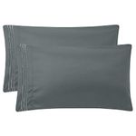 PiccoCasa Embroidered Small Size Soft Brushed Microfiber Pillowcases 2 Pack, Kids Pillow Cases for Sleeping Travel Pillow Covers Dark Grey 35 x 50cm