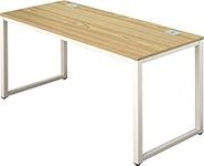 SHW Commercial-Grade Computer Desk Home Office Table, White Frame w/Oak Top, 55-Inch