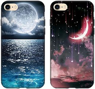 Tveinan 2 Pack Coque Compatible avec iPhone SE 2022/8/7/ iPhone SE 2020 Etui, Case Mince Souple Silicone Antichoc Protection pour iPhone 7/8, Housse de Noir Motif Anti-Rayures pour Femme - Lune