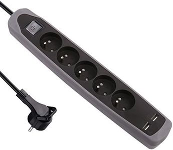 Electraline Gummy 35619 Bloc Multiprise 5 prises et 2 USB avec interrupteur - couverture en silicone antidérapant - câble 2 mt - fiche plat