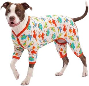 LovinPet Large Dog Pajamas, Undershirt for Dog Coats, Anti Licking, Pet Anxiety Calming Onesies for Dogs, White Dinos Print, Large Breed Dog Clothes, Dog Jammies, Pet PJ's/XL
