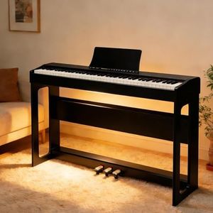 Bonnlo Digitalpiano mit 88 gewichteten Tasten, E-Piano Keyboard mit 3-Pedal-Einheit für Anfänger, Klavier mit MIDI-USB, Doppel-Bluetooth, Stereolautsprechern, 128 Töne und Rhythmen, Schwarz