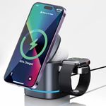 Wireless Cube 3 in 1 Mag-Safe Charger Stand with 15W Fast Magnetic Wireless Charging Compatible for iPhone 15/14/13/12 Series, Apple Watch S1-9/Ultra, AirPods & Pros (Grey)