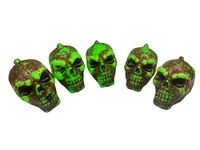 Brown Leaf Halloween Horror Scary Skulls Realistic Looking Skulls Human Skeleton Head Skull for Halloween Bar Home Table Decoration (Medium Green Skull 5 PCs Set)