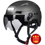 ILM Adult Bike Helmet with USB Rechargeable LED Front and Back Light Mountain&Road Bicycle Helmets for Men Women Removable Goggle Cycling helmet for Commuter Urban Scooter E3-10L (Grey, S/M)