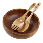 Blessed Island UK Wooden Salad Bowl Set | Premium Quality Solid Acacia Wooden Bowl | Wood Salad Bowl | Wooden Spoon | Wooden Cooking Utensil Cutlery Set | Wooden Salad Servers