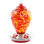 REZIPO Hummingbird Feeder Hand Blown Glass Bird Feeder for Outdoors Patio Large 32 Ounces Hummingbird Nectar Capacity with Hanging Hooks, Rope, Brush and Service Card