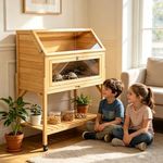 Large Tortoise Habitat House Indoor Outdoor with Assemblable Legs Wooden Turtle Hidden Enclosure with on Wheels with Not Leak Pull-Out Tray Reptile Lounge Cage for Small Animals (Wood1)