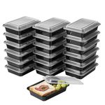 FULING 150 Pack Meal Prep Plastic Food Storage Containers With Lids 28 oz 1 Compartment Black Rectangular Reusable To Go Lunch Prepping Boxes BPA-Free Microwavable Freezer Dishwasher Safe Stackable