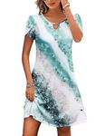 Hotouch Women's Tie Dye Dress with Pockets Short Sleeve Tunic Dress Beach Sundress Summer Boho Dress Crew Neck Tshirt Dresses Small