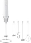 Flendy 3-speed Rechargeable Milk Frother Wand with Stand, Handheld Drink Mixer Stick with Multiple Detachable Whisks, Versatile Electric Stirrer for Coffee, Matcha, Protein Powder, Eggs, etc.