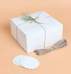 MUDRIT Gift Boxes 10 Pack 8x8x4 Inches, Thick White Paper Boxes with Lids, Tags & Jute Rope for Gifts, Wedding Favours, Bridesmaid Proposals, Cupcakes, Crafting