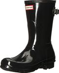 HUNTER Women's Original Short Back Adjustable Rain Boots, Black Gloss, 7