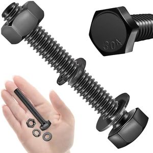 Mywish (10 Sets) 1/4-20 x 2 Hex Head Stainless Steel Bolts and Nuts with Flat & Lock Washers, 304 Stainless Steel 18-8, Fully Threaded, Black Oxide, 1/4 Bolt