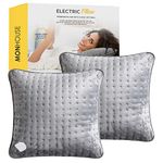 MONHOUSE Heated Pillow Grey Cushion - Super Soft Heating Pad for Neck, Back and Shoulder Pain Relief - Detachable Controller, 3 Heat Settings, Fast Heating Technology, Machine Washable - 45x45cm