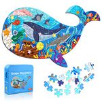 Jigsaw Puzzles for Kids Ages 4-8, Whale Shaped Cardboard Puzzles for Animal Lovers, Sturdy Puzzles Box and Poster, Educational Toys Gift for Boys Girls, 23.38 x 14.72 Inch