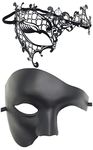 Coolwife Masquerade Mask Vintage Phantom of The Opera One Eyed Half Face Costume Masks (Couple A Black)