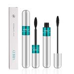 2PCS Fiber Lash Mascara 4D Silk 2 in 1 Mascara Natural Lengthening and Thickening Effect No Clumping Waterproof Smudge-Proof Black Mascara