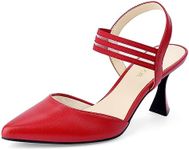 JENN ARDOR Women's Closed Toe Kitten Heels SlingBack Pumps Elastic Ankle Strap Sandals Pointed Toe Wedding Prom Dress Shoes, Red-faux Leather, 8.5