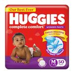 Huggies Complete Comfort Wonder Pants | Pant Style Baby Diapers Medium Size (M), 50 Count | India's Fastest Absorbing Diaper, Prevents Diaper Rash, Ideal for 7 to 12 Kgs