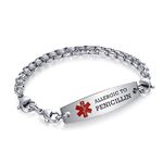 Allergic to Penicillin medical bracelets Medical id bracelets for men and women, Interchangeable Square Rolo chain medical alert bracelets 7.5-9" adjustable