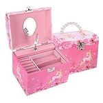 TAOPU Girls' Musical Jewelry box with pearl handle and Cute Spinning Unicorn Music Box Jewel Storage Case for Girls Gift