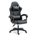 Home Treats Gaming Chair BLACK Recliner with Adjustable Height, Lumbar Support Padded Cushion, Racing Bucket Seat With Headrest Ergonomic Office Chair Perfect For Home Office, Computer Chair (Black)
