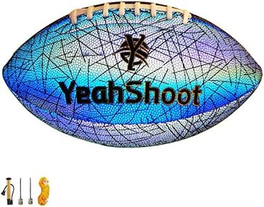 YeahShoot Holographic Reflective Football Size 9 PU Leather Rugby Light Up American Football with Pump Glow in The Dark for Youth and Adults lGifts (Rainbow)