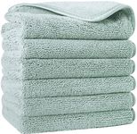 POLYTE Premium Lint Free Microfibre Washcloth Face Towel, 33 x 33 cm, Set of 6 (Light Green)