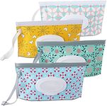 FEBSNOW 4 Pack Baby Wipe Dispenser, Portable Refillable Wipe Holder, Baby Wipes Container, Wipe Dispenser, Reusable Travel Wet Wipe Pouch (Floral)