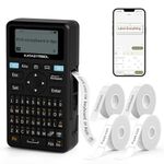 SUPVAN E11 Bluetooth Label Maker Machine with 4 Tapes, Support Keyboard & App with 30+ Fonts and 660+ Icons, Rechargeable Inkless Labeler for Home, Kitchen, Office, School Organization, Black