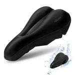 RYACO Gel Bike Seat Cushion Cover Breathable Comfortable Bicycle Saddle Cover with Water Dust Resistant Cover Fits Spin, Stationary Exercise Bike, Outdoor or Indoor Cycling - Black