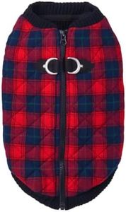 Gooby Fashion Vest Check Dog Jacket - Red Check, X-Large - Warm Zip Up Dog Bomber Vest with Dual D Ring Leash Water Resistant for Small to Medium Dogs