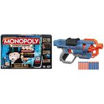 Monopoly Ultimate Banking Edition Board Game, Multi Color Game & NERF Elite 2.0 Commander Rd-6 Blaster, 12 Darts, 6-Dart Rotating Drum, Tactical Rails, Multicolor