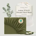 Double Stitch Cotton Tencel Fitted Sheet Full - Cooling Full Size Fitted Sheet Only, Deep Pocket up to 16", 1 Fitted Sheet, Full (54" x 75"), Olive Green