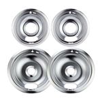 Purelux Drip Pans Replacement for Whirlpool Kenmore Electric Stove, Chrome Finish 4 Pieces Pack Includes Two Large 8" and Two Small 6" Bowls