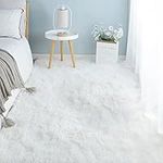 Area Rug 5x7 for Bedrooms, Room Decor, ROCYJULIN Fluffy Rugs for Living Room, Ultra Soft Non-Slip Shag Fuzzy Carpets for Nursery, Kids, Pure White