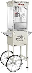 Olde Midway Movie Theater-Style Popcorn Machine Maker with Cart and 8-Ounce Kettle - Cream, Vintage-Style Popper on Wheels