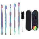 Yullmu 5-Piece Wax Carving Tool Rainbow Stainless Steel Tools with 5ml Silicone Container and 1 Cleaning Brush